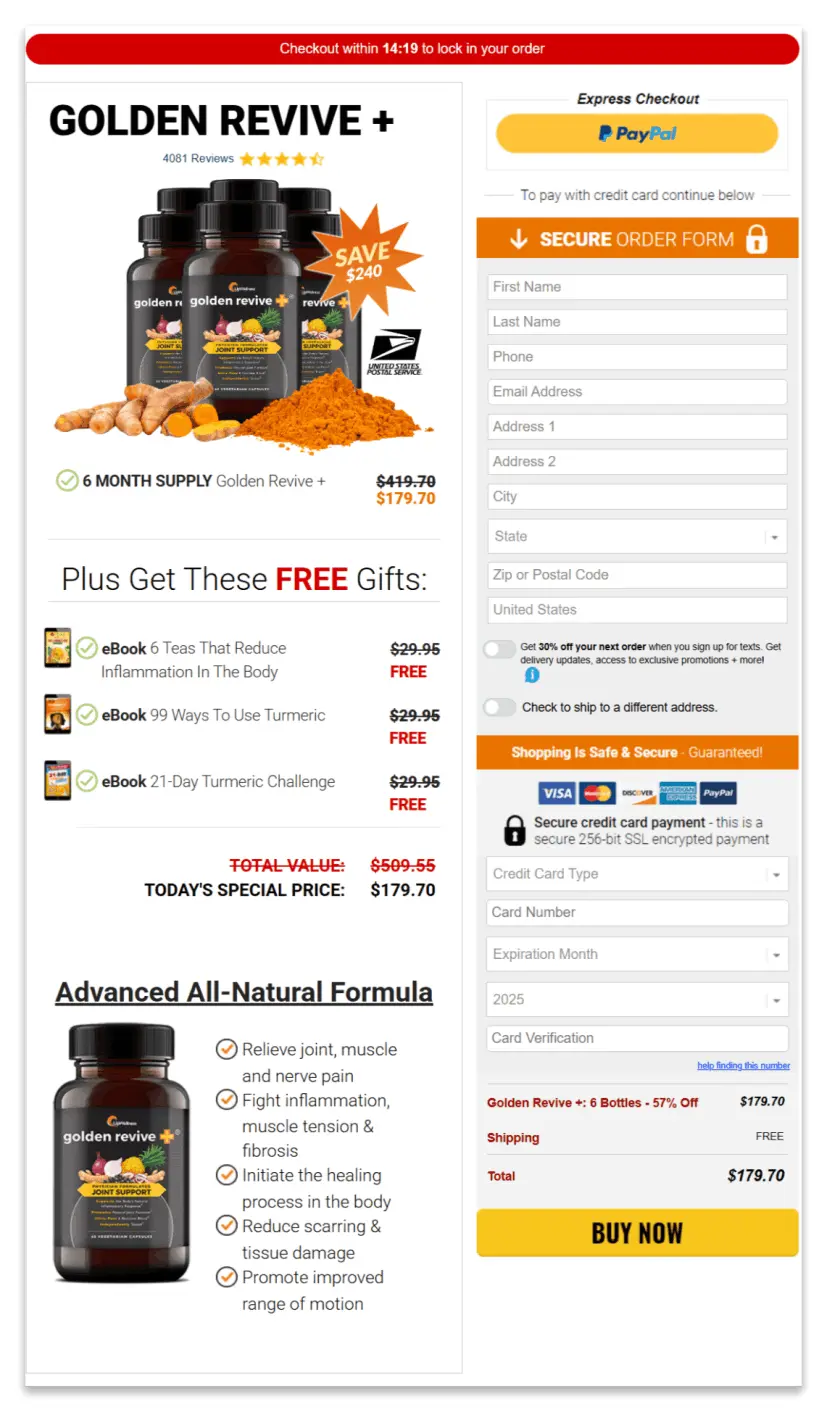 Golden Revive Plus Secure Checkout Page